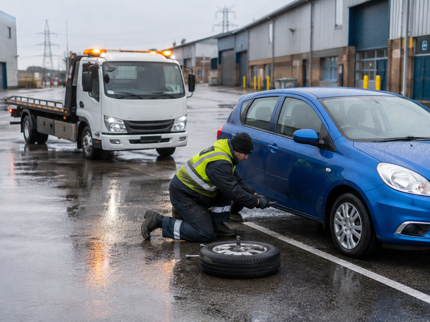 Flat tire change roadside service